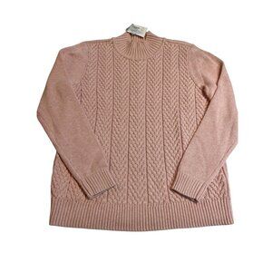 NWT Croft & Barrow Womens Pink Cable Knit Sweater  L Cotton preppy long sleeve